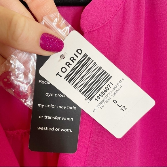 New Torrid Harper Georgette Pullover Puff Sleeve Blouse in Fuchsia Size 0 Large - Picture 6 of 10